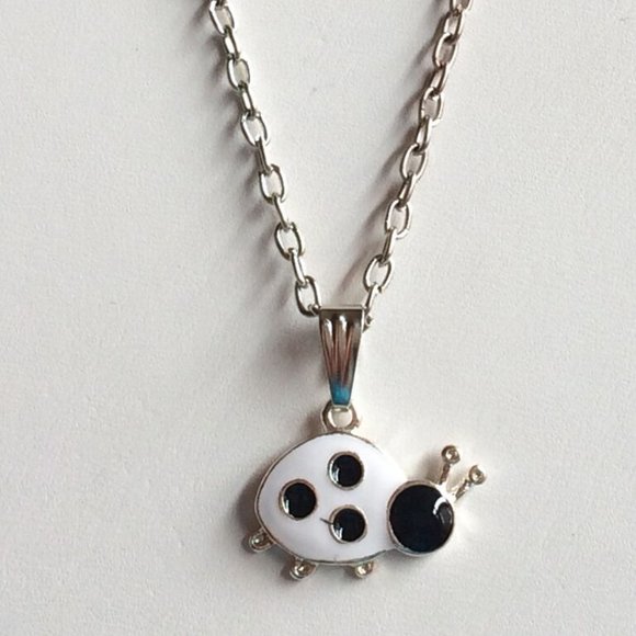 Ladybug Necklace 20" Black White Enamel Insect Beetle Bug Silver Plated - Picture 6 of 11